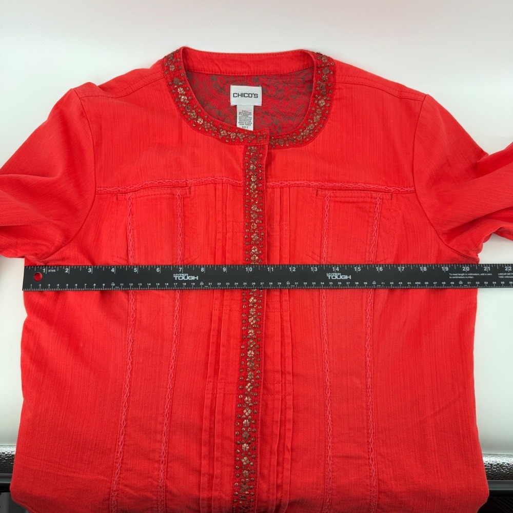 Chico's Women's Red Embellished Button Front Jacket and Tank Set - Picture 2 of 16